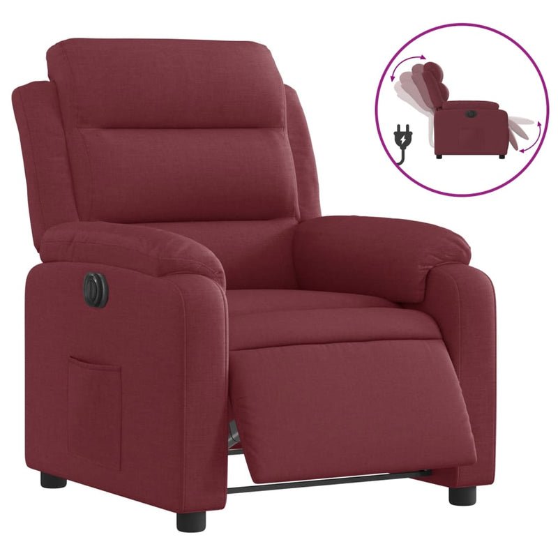 Fotoliu rabatabil electric, roșu vin, material textil