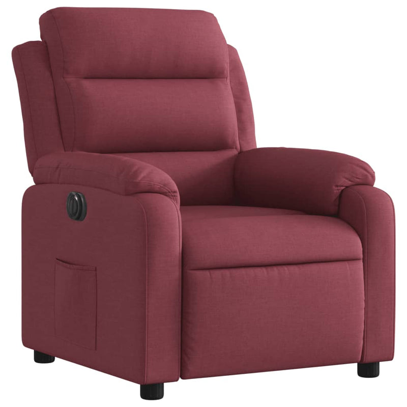 Fotoliu rabatabil electric, roșu vin, material textil