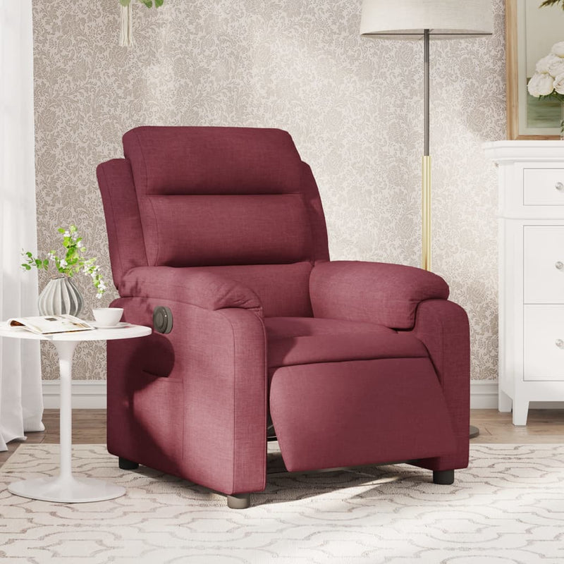 Fotoliu rabatabil electric, roșu vin, material textil