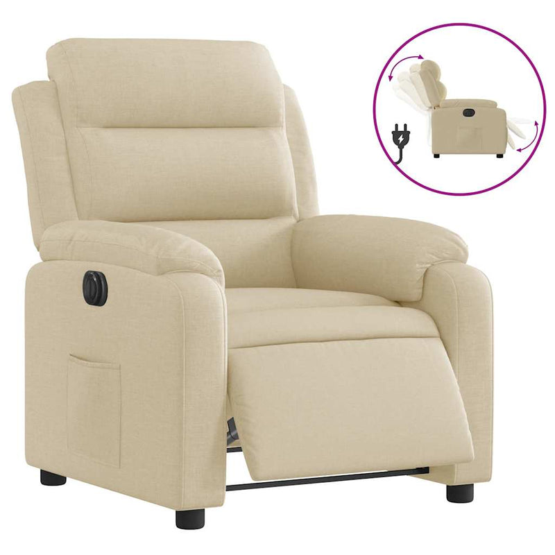 Fotoliu rabatabil electric, crem, material textil