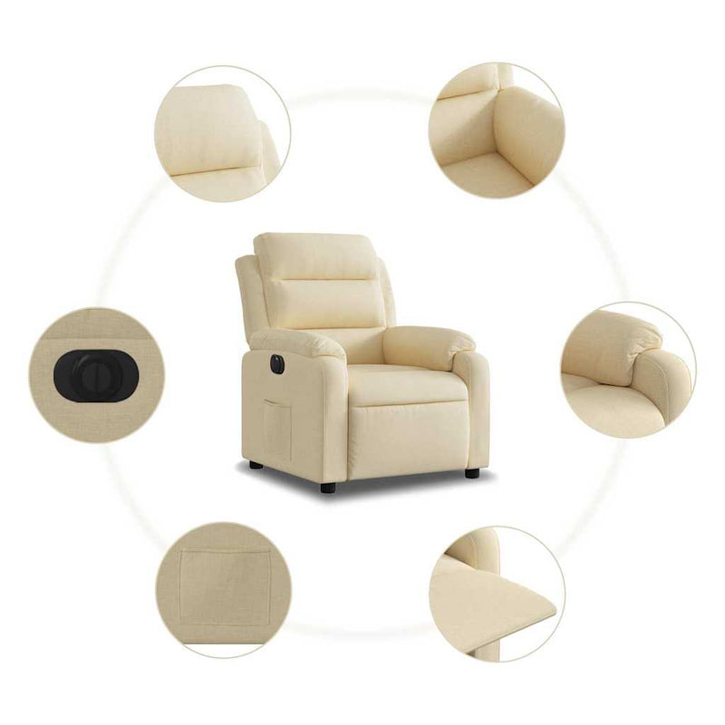 Fotoliu rabatabil electric, crem, material textil