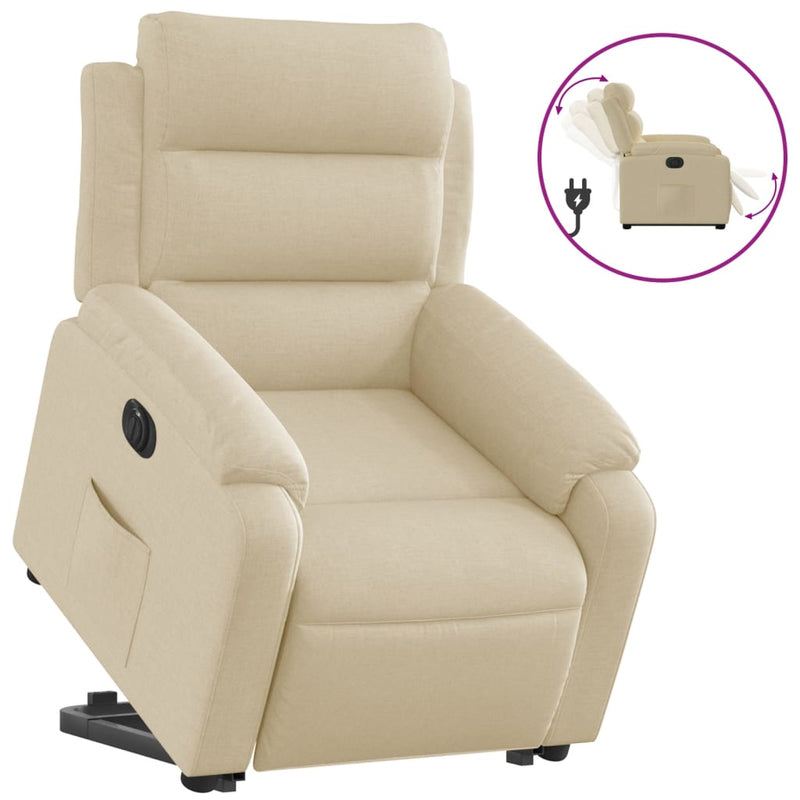 Fotoliu electric rabatabil cu ridicare, crem, textil