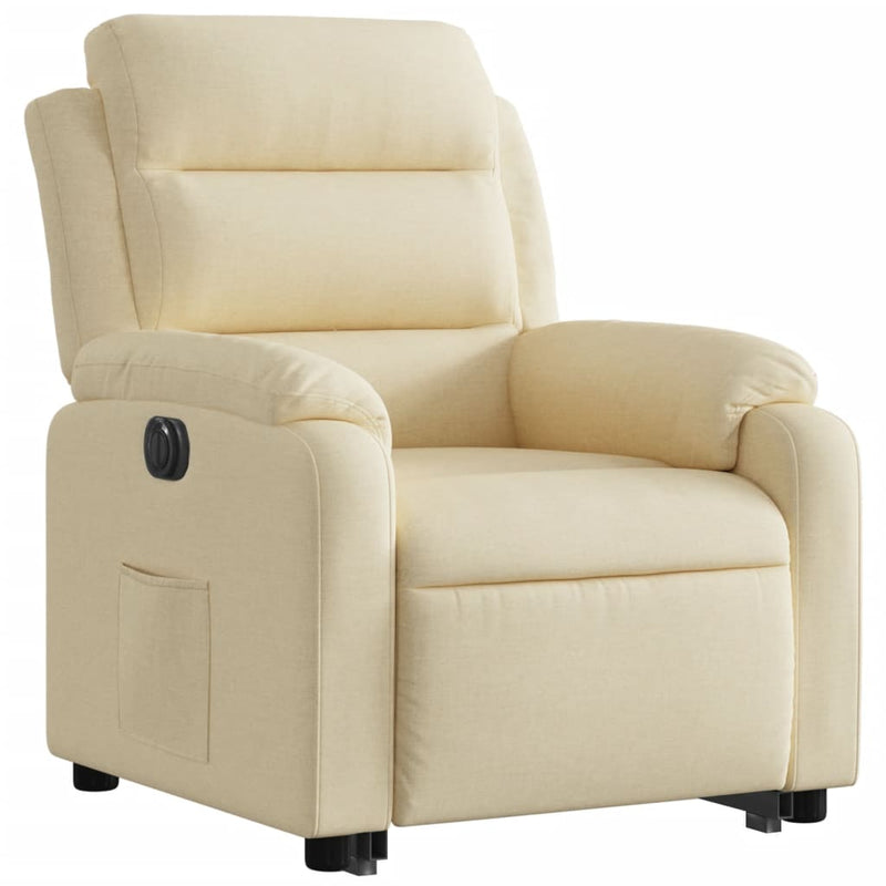 Fotoliu electric rabatabil cu ridicare, crem, textil