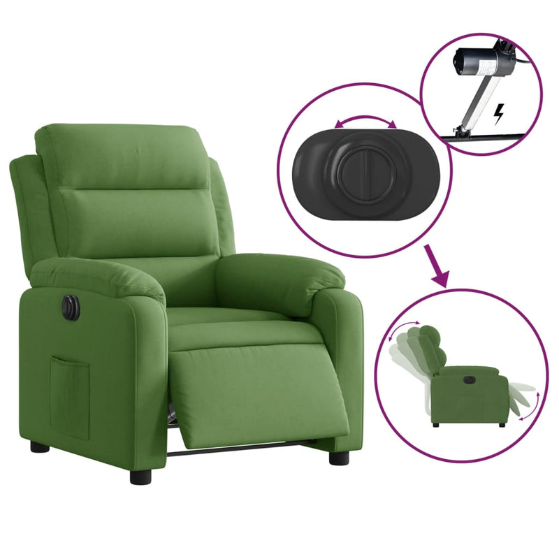 Fotoliu rabatabil electric, verde deschis, catifea