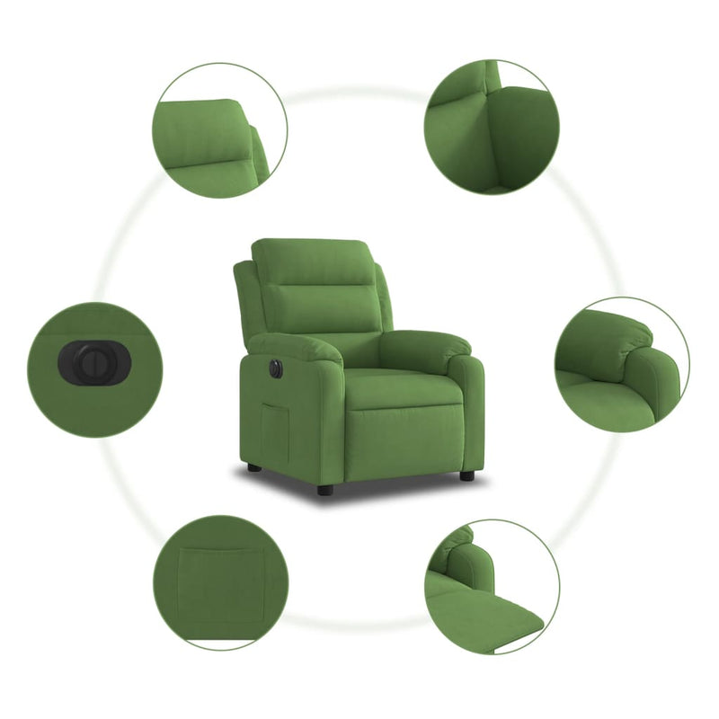 Fotoliu rabatabil electric, verde deschis, catifea
