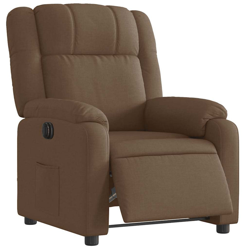 Fotoliu rabatabil electric, maro, material textil