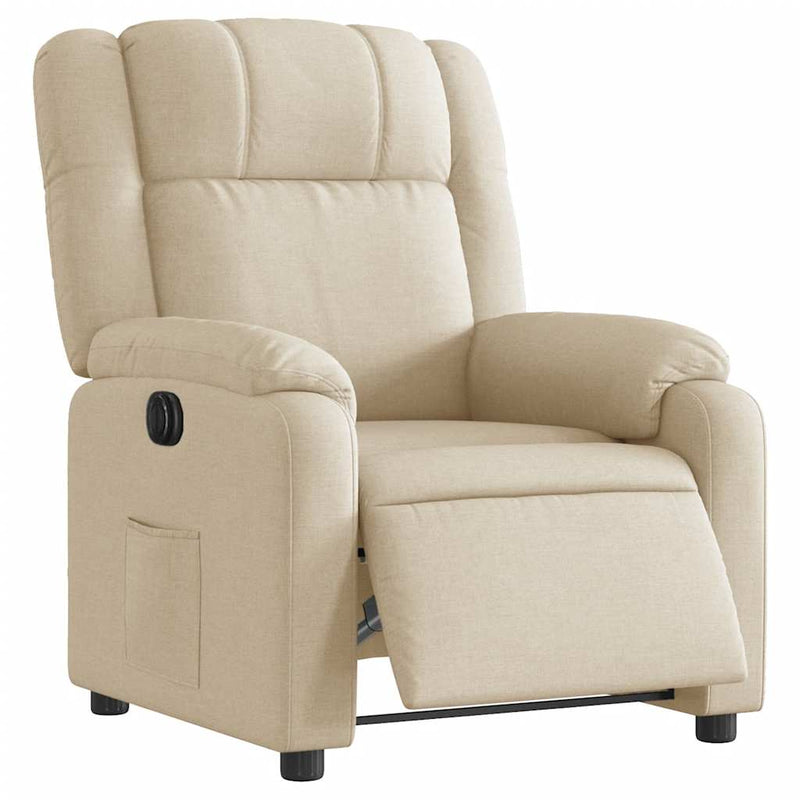 Fotoliu rabatabil electric, crem, material textil