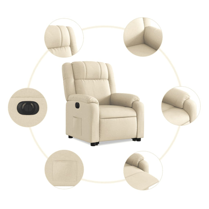 Fotoliu electric rabatabil cu ridicare, crem, textil