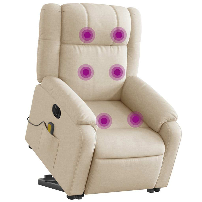 Fotoliu electric de masaj rabatabil cu ridicare, crem, textil