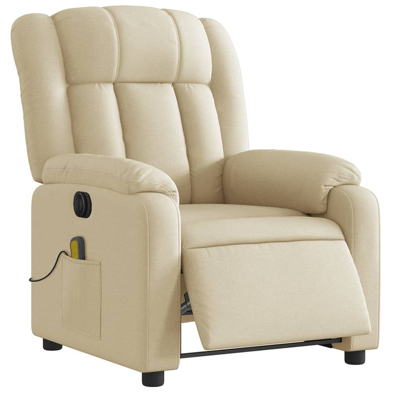 Fotoliu electric de masaj rabatabil, crem, textil