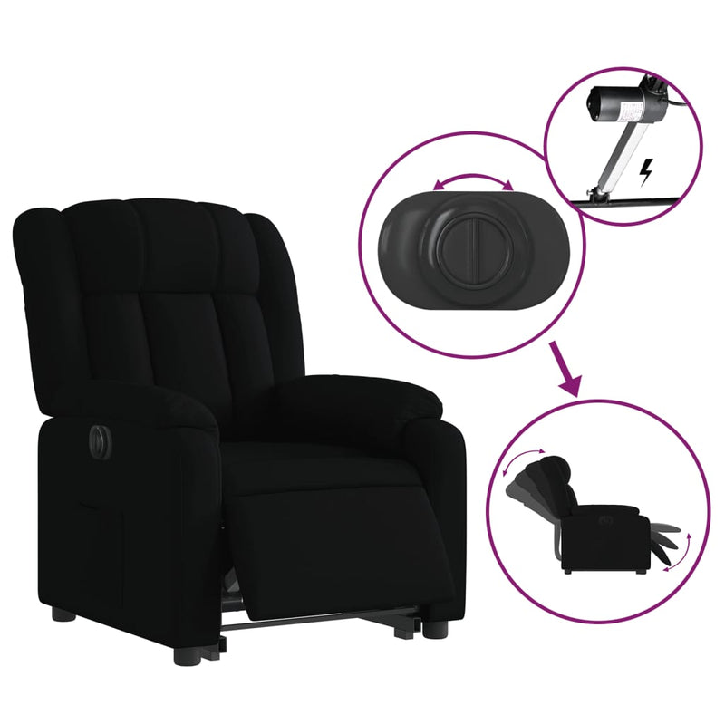 Fotoliu electric rabatabil cu ridicare, negru, textil