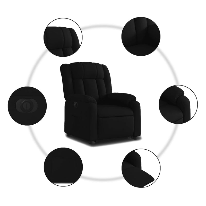 Fotoliu electric rabatabil cu ridicare, negru, textil