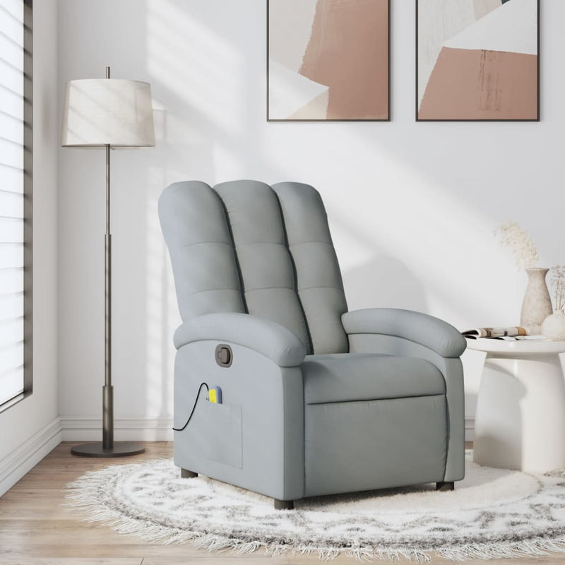 Fotoliu reclinabil cu masaj, gri deschis, material textil