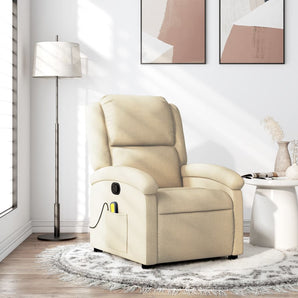 Fotoliu de masaj reclinabil, material textil crem