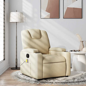 Fotoliu reclinabil cu masaj, material textil crem