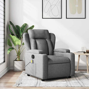 Fotoliu reclinabil cu masaj, gri închis, material textil