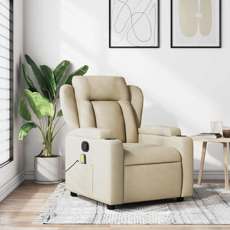 Fotoliu de masaj reclinabil, material textil crem