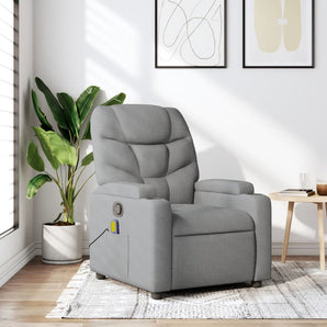 Fotoliu reclinabil cu masaj, gri deschis, material textil
