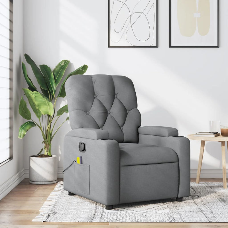 Fotoliu reclinabil cu masaj, gri deschis, material textil