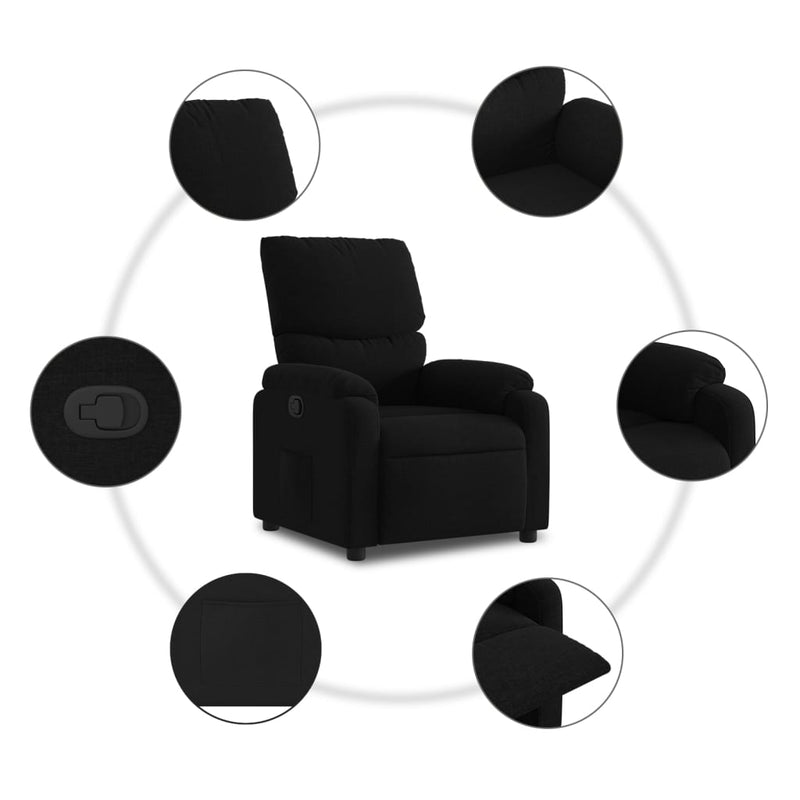 Fotoliu rabatabil din material textil negru
