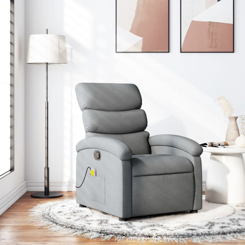 Fotoliu reclinabil cu masaj, gri deschis, material textil