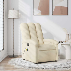 Fotoliu de masaj reclinabil, material textil crem