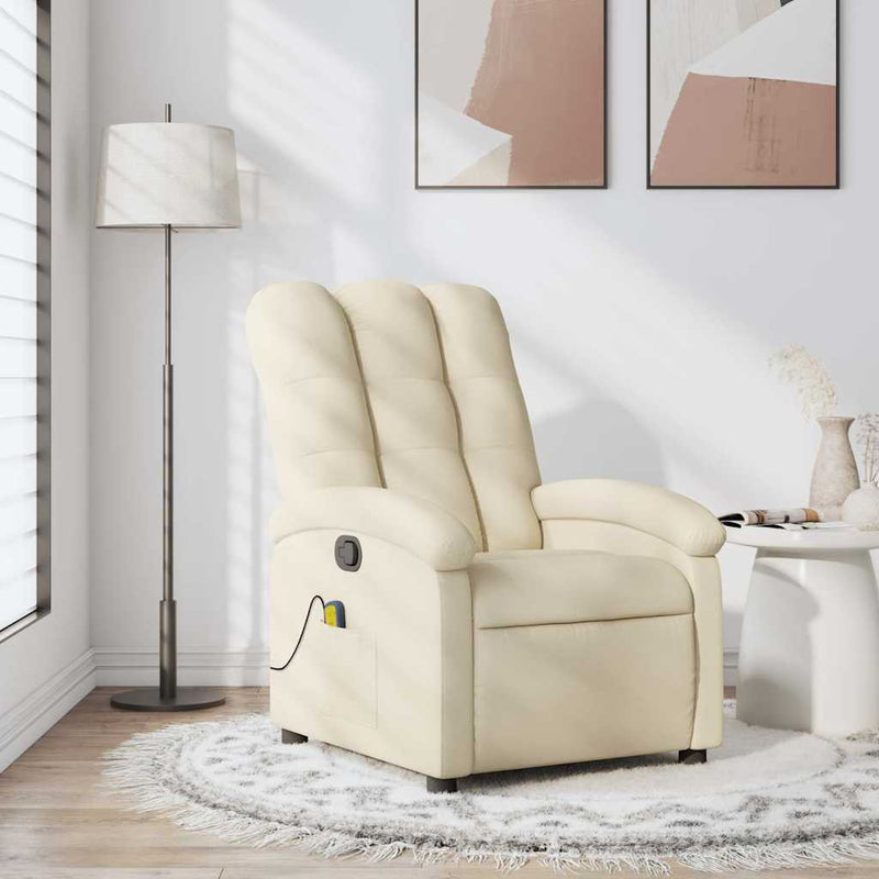 Fotoliu de masaj reclinabil, material textil crem