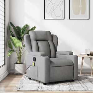 Fotoliu reclinabil cu masaj, gri deschis, material textil
