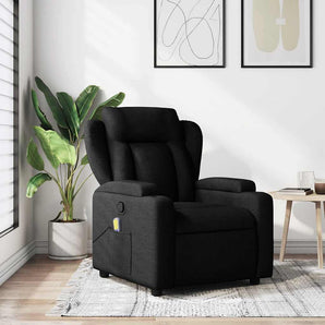 Fotoliu reclinabil cu masaj, material textil negru