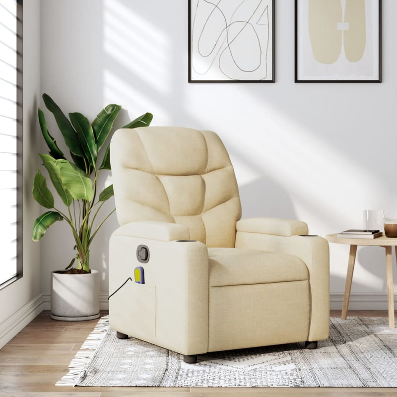 Fotoliu de masaj reclinabil, material textil crem