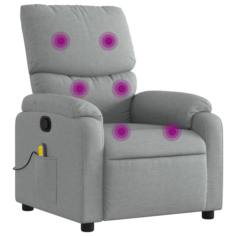 Fotoliu reclinabil cu masaj, gri deschis, material textil