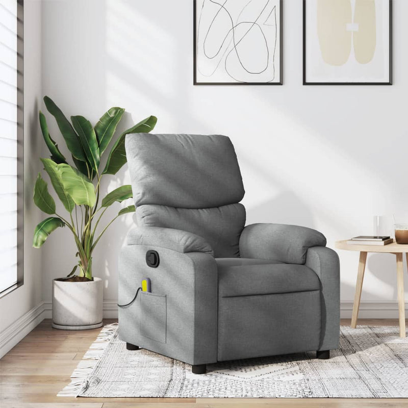 Fotoliu reclinabil cu masaj, gri deschis, material textil