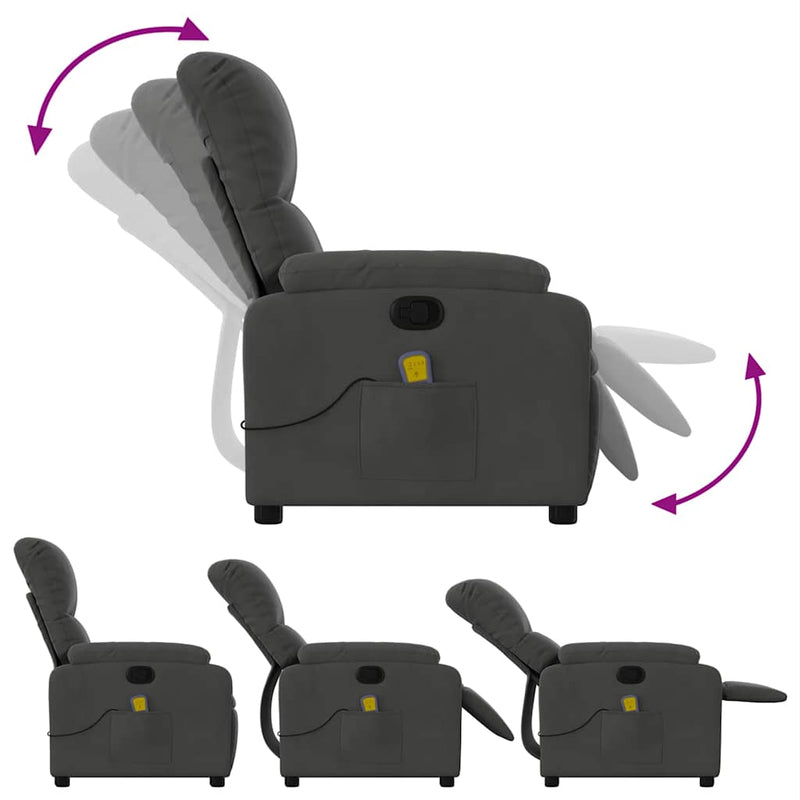 Fotoliu reclinabil cu masaj, gri închis, material microfibră