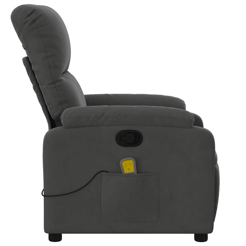 Fotoliu reclinabil cu masaj, gri închis, material microfibră