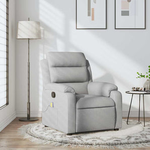 Fotoliu reclinabil cu masaj, gri deschis, material textil