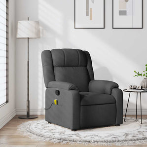 Fotoliu reclinabil cu masaj, gri închis, material textil