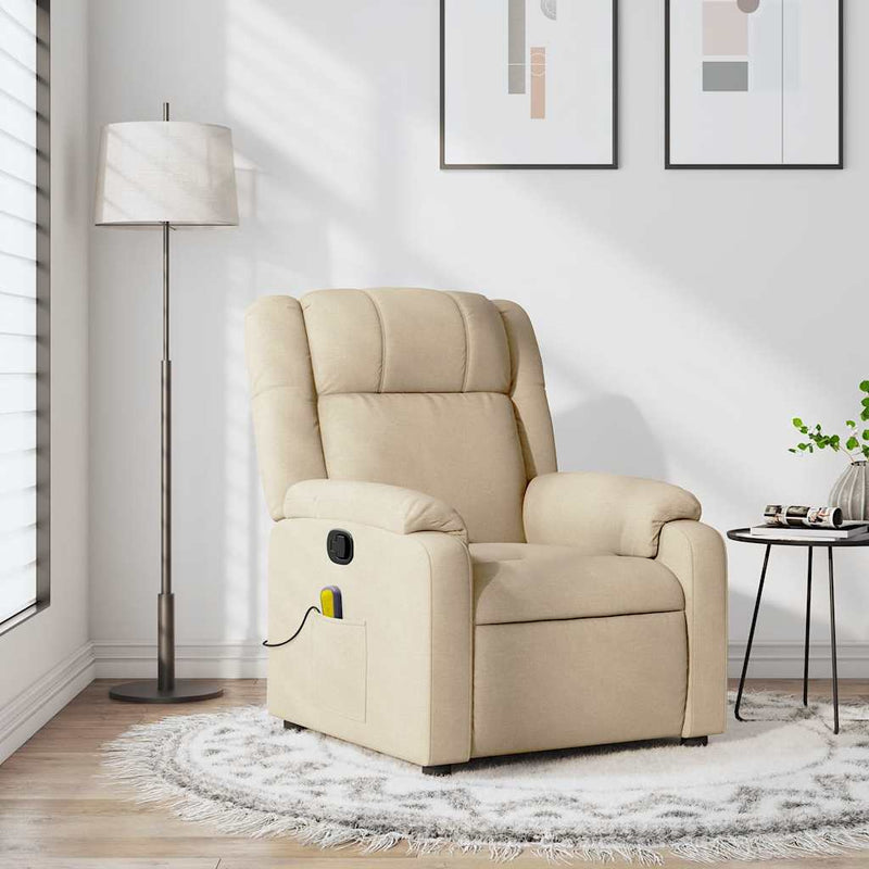 Fotoliu de masaj reclinabil, material textil crem