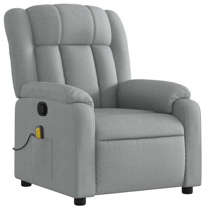 Fotoliu reclinabil cu masaj, gri deschis, material textil