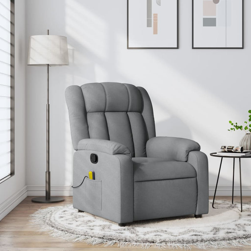 Fotoliu reclinabil cu masaj, gri deschis, material textil