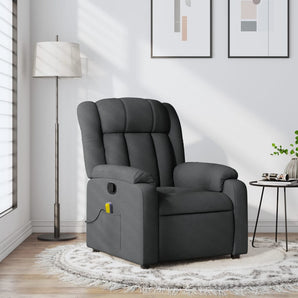 Fotoliu reclinabil cu masaj, gri închis, material textil