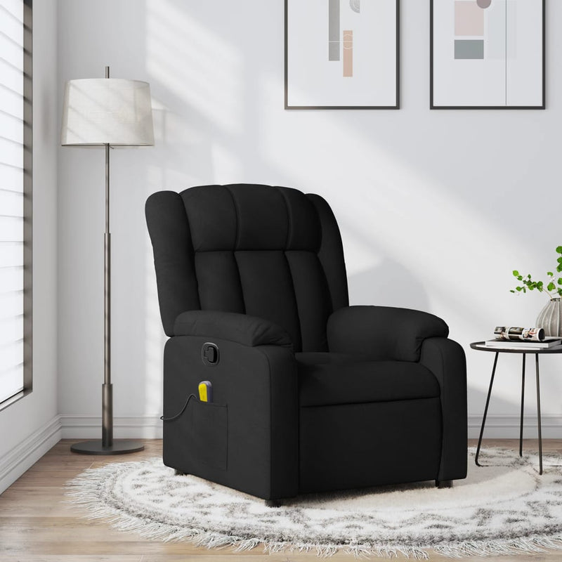 Fotoliu reclinabil cu masaj, material textil negru