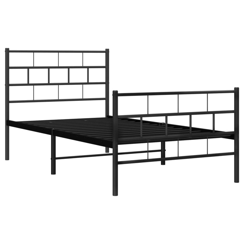Cadru pat metalic cu tăblii de cap/picioare, negru, 90x200 cm