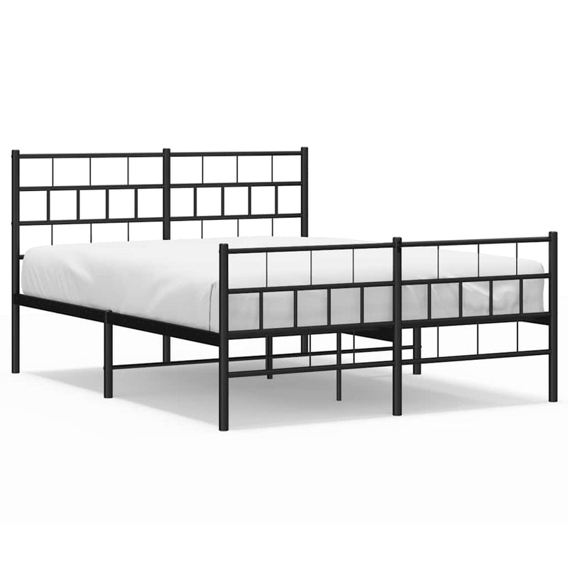 Cadru pat metalic cu tăblie de cap/picioare, negru, 135x190 cm