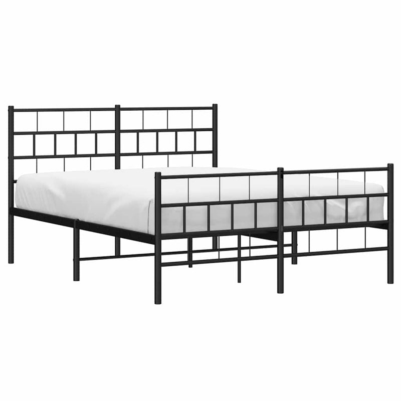 Cadru pat metalic cu tăblie de cap/picioare, negru, 135x190 cm
