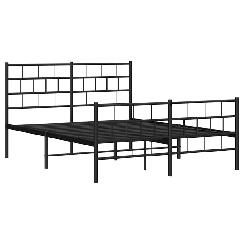 Cadru pat metalic cu tăblie de cap/picioare, negru, 135x190 cm