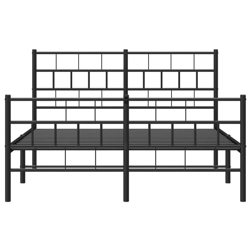 Cadru pat metalic cu tăblie de cap/picioare, negru, 135x190 cm