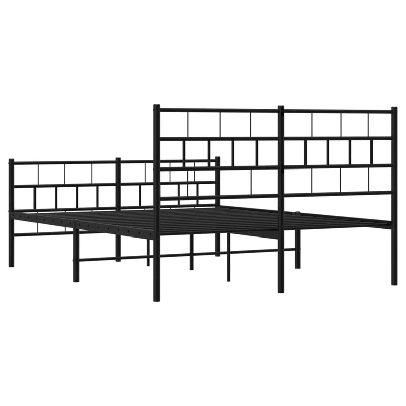 Cadru pat metalic cu tăblie de cap/picioare, negru, 140x190 cm