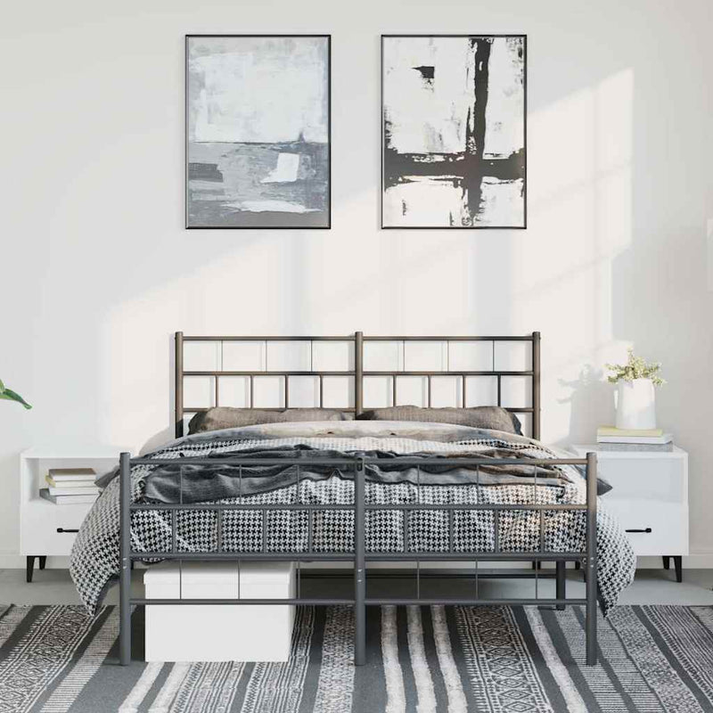 Cadru pat metalic cu tăblie de cap/picioare, negru, 150x200 cm