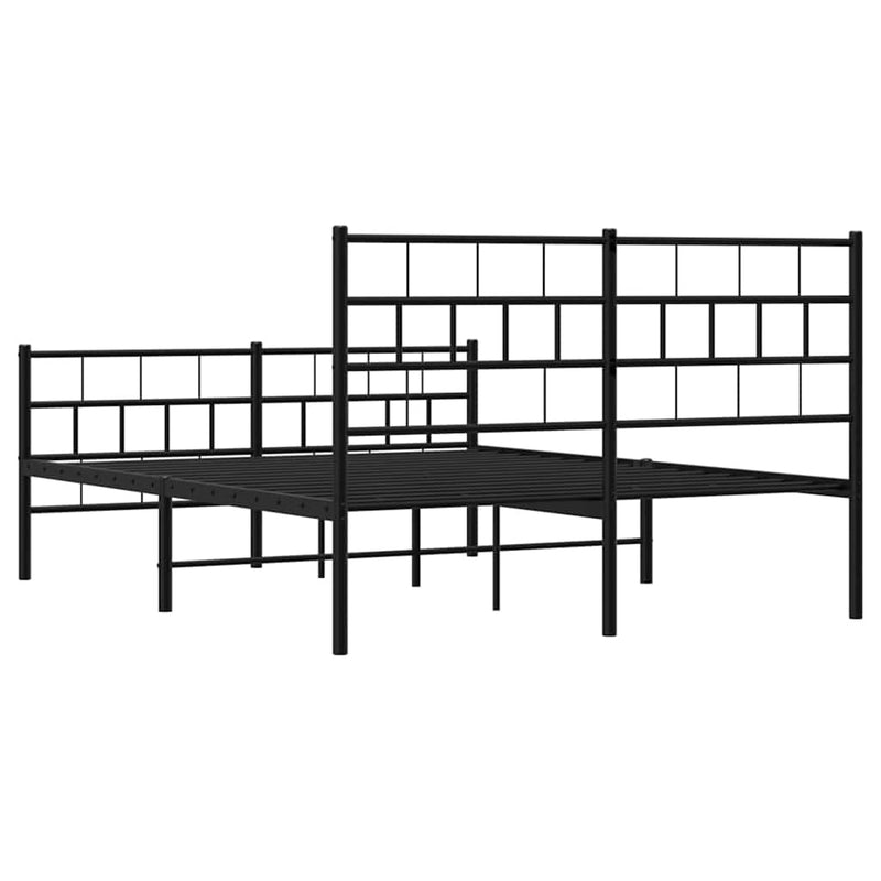 Cadru pat metalic cu tăblie de cap/picioare, negru, 150x200 cm