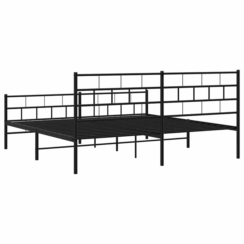 Cadru pat metalic cu tăblii de cap/picioare, negru, 183x213 cm